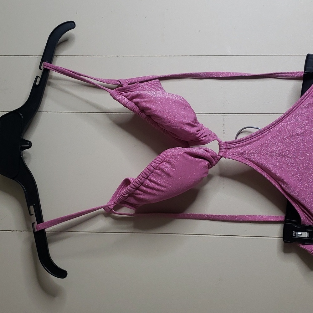 Women's Cut Out One Piece Swimsuit Pink Glitter XSMALL Wild Fable - Picture 3 of 7